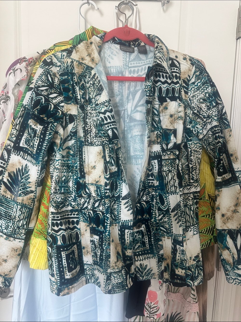 Chico's Black, White & Teal Patterned Lightweight Jacket